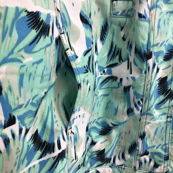 Kenzo Aquamarine teal leaf printed denim shirt mini dress 36 (US 4) - Picture 8 of 15